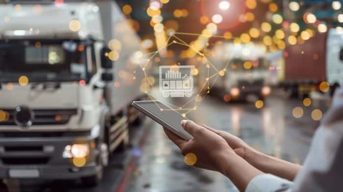 Modern freight forwarding digital platform showing automated booking and real-time shipment tracking dashboard