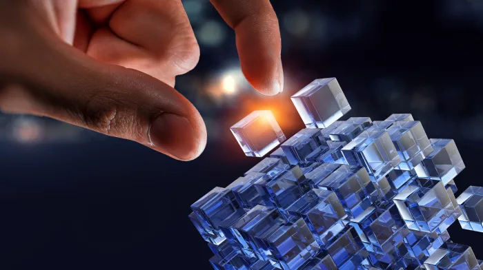 Écosystème blockchain moderne montrant des dApps interconnectées, des contrats intelligents et des réseaux décentralisés.