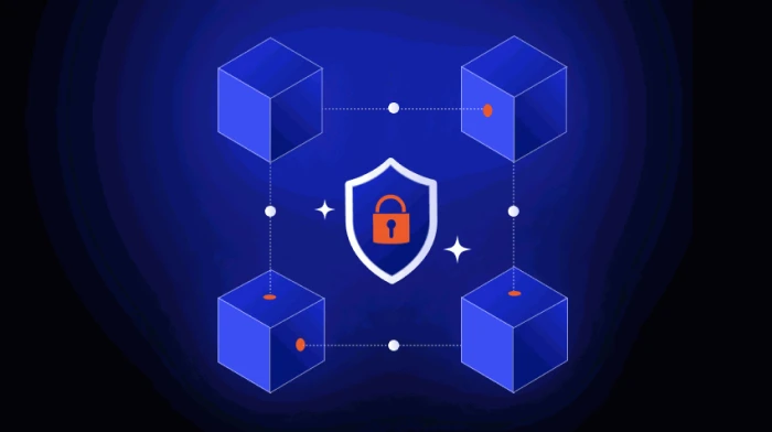 Arquitectura de desarrollo de blockchain que muestra nodos interconectados y contratos inteligentes.