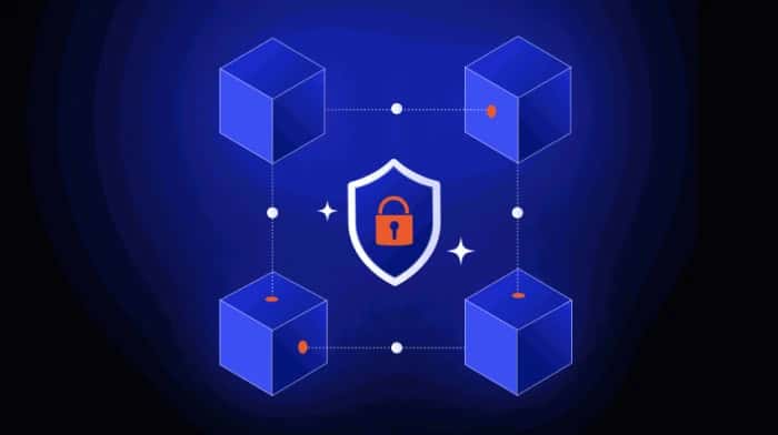 Blockchain development architecture showing interconnected nodes and smart contracts