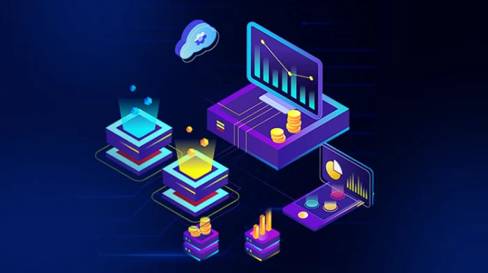 Blockchain technology transforming financial services with interconnected networks and digital transactions