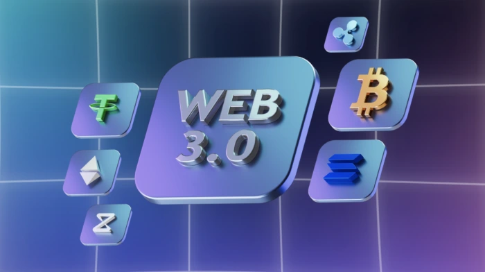 Arquitectura de red blockchain que muestra nodos descentralizados que admiten aplicaciones Web 3.0