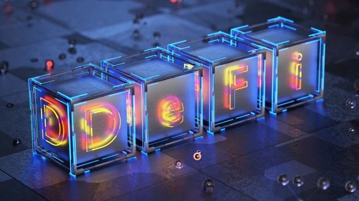 DeFi ecosystem showing decentralized finance protocols and blockchain architecture