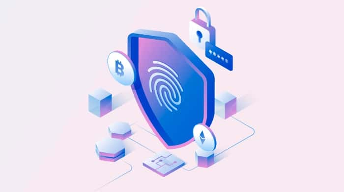 Digital trust ecosystem showing interconnected blockchain nodes and secure transactions