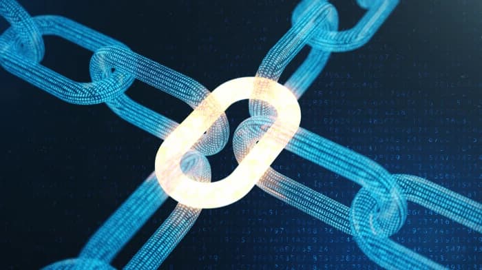 Cross-chain blockchain network showing interconnected nodes and bridges between different blockchain ecosystems