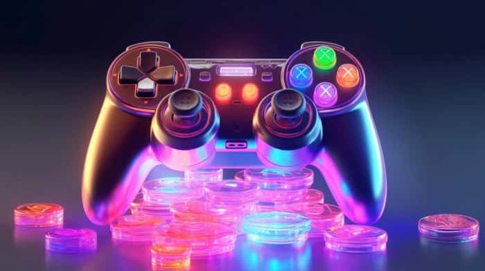 Play-to-earn gaming ecosystem showing blockchain integration, digital assets, and player rewards