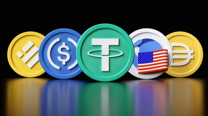 Digital visualization of stablecoin concept showing cryptocurrency stability mechanisms