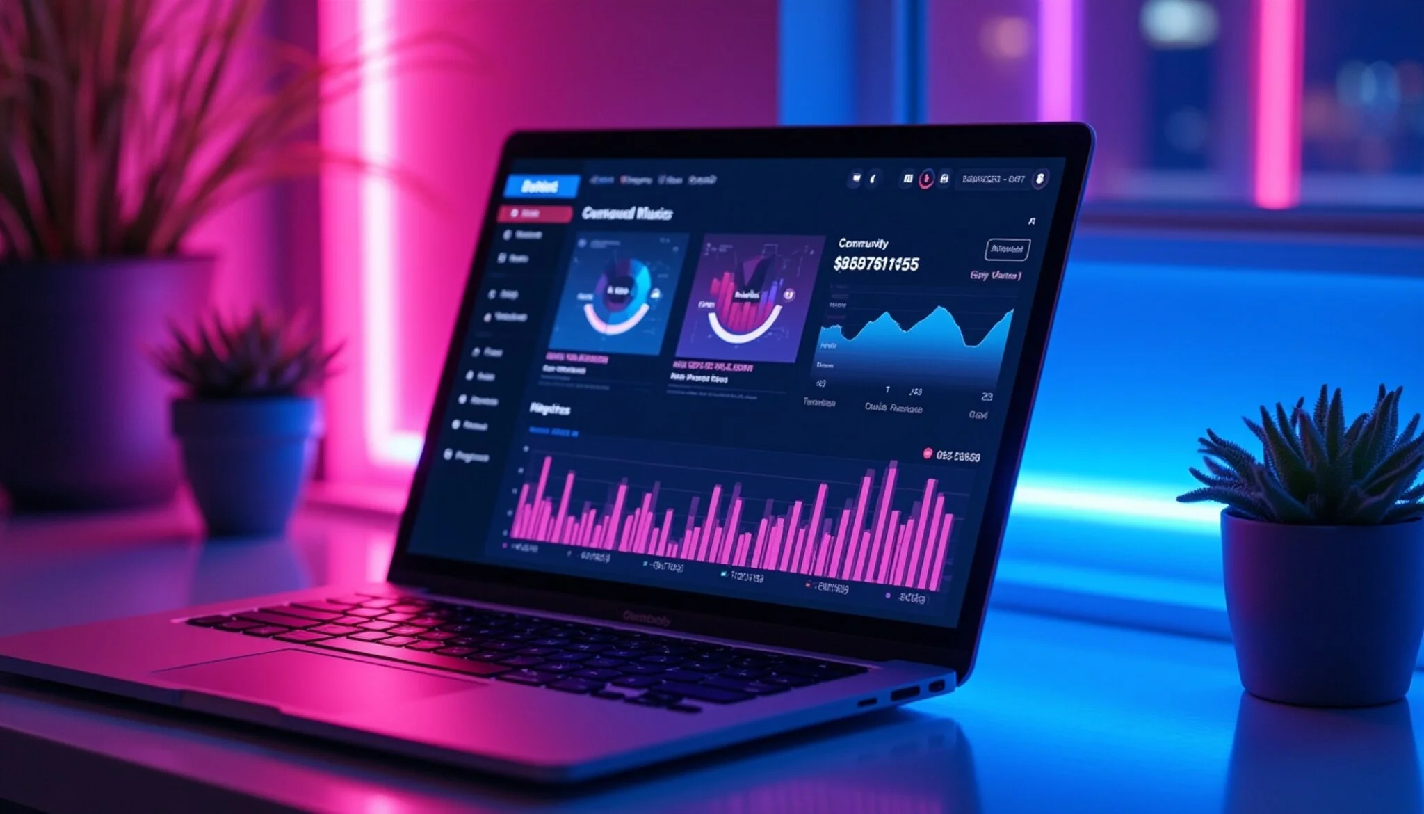 Independent music platform interface showing artist dashboard with revenue analytics and fan engagement metrics